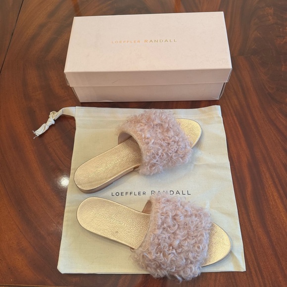 Loeffler Randall Domino Shearling Sheep Fur Slide Sandal - Pink / Rose Gold - Picture 14 of 16